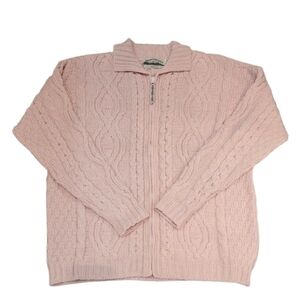 Aran Crafts Ireland Merino Wool Zip Cardigan Sweater Pink Size M (Fits XL)